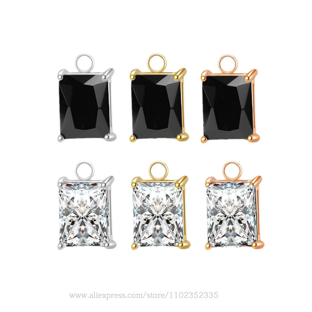 10pcs/ Bag  New Stainless Steel Rectangular Zircon Small Pendant DIY Bracelet Necklace Earrings Pendant Accessories