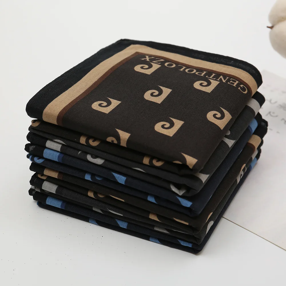 3/6Pcs Men's Pure Cotton Printed Handkerchief Thin Water-absorbing Sweat-wiping Classic Old-fashioned Going Out Portable 43cm