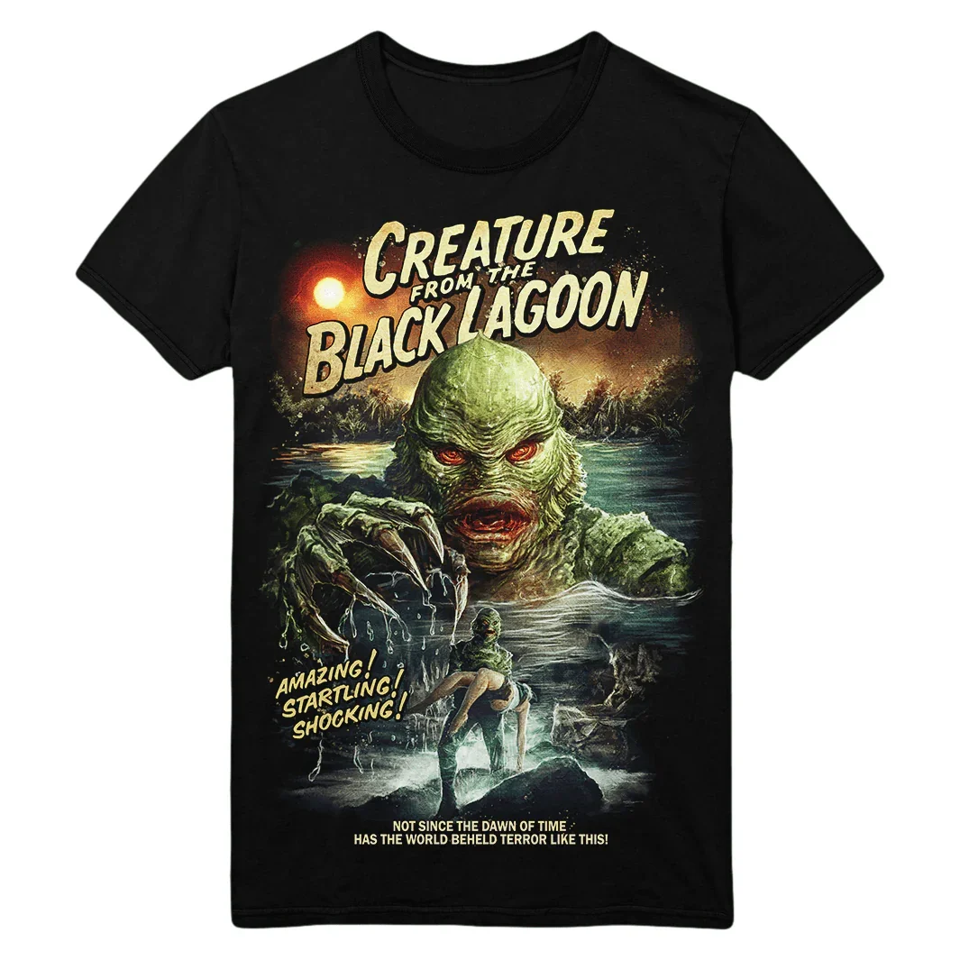 Camiseta de la película Creature From The Black Lagoon para hombre, camiseta clásica Universal Monsters con gráfico de terror, ropa de calle de manga corta, camiseta Retro de terror