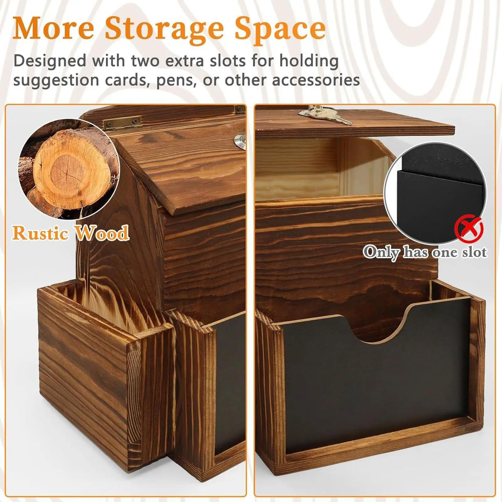Boîte à suggestions avec fente, boîte à don, boîte aux lettres verrouillable en bois avec 2 emplacements pour enseignant, bureau, ferme, Restaurant, église, mariage