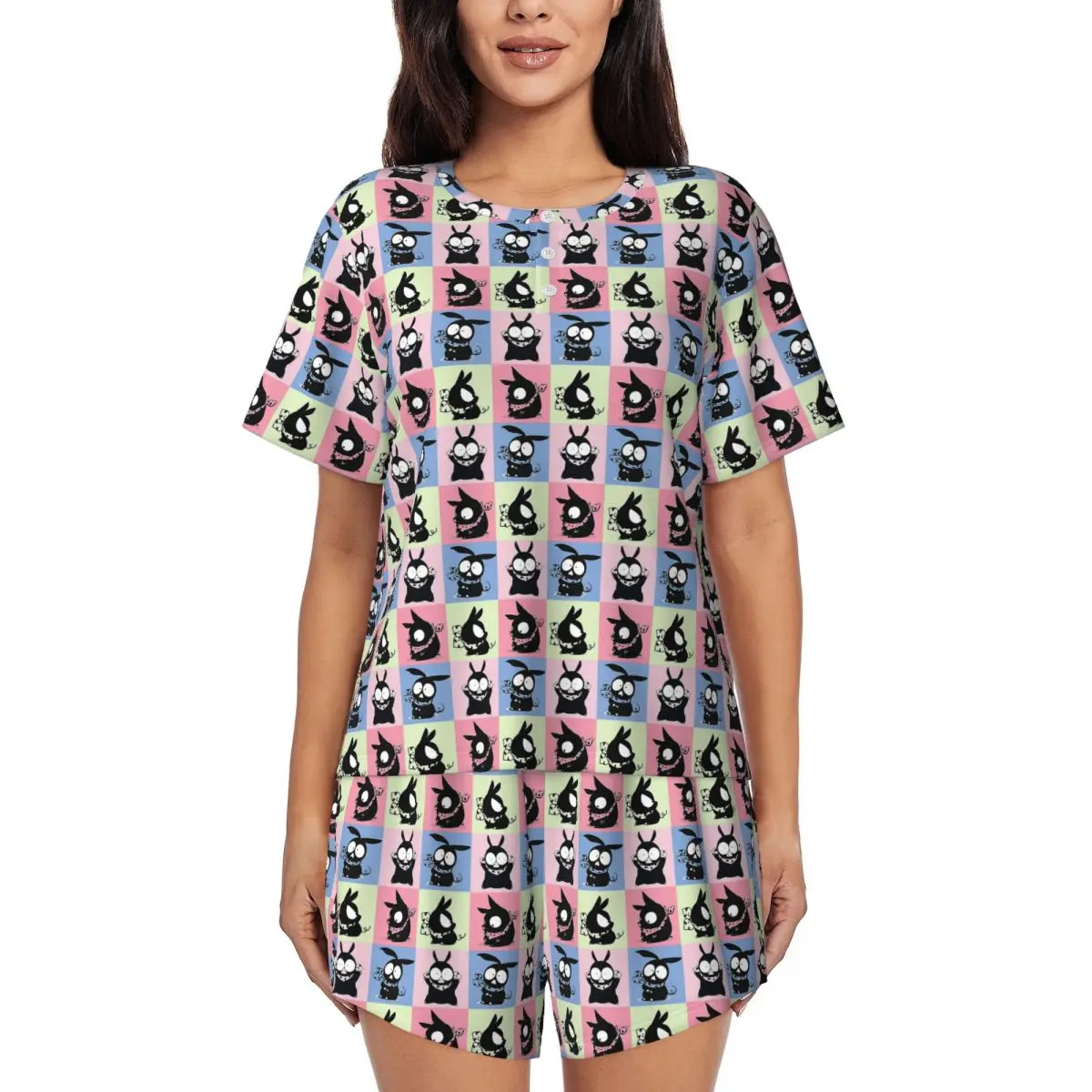 

Ночная рубашка P Chan Ranma с круглым вырезом и короткими рукавами для сна, женский свободный пижамный комплект с короткими штанами