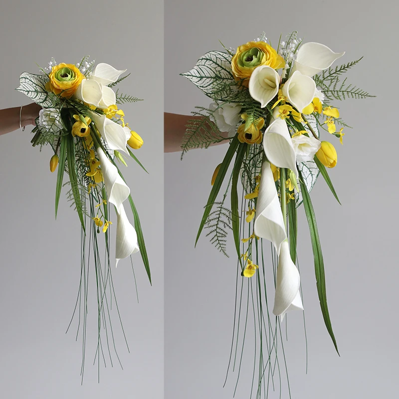 Waterfall hand holding artificial flower | Bridal wedding photography props Home wedding decoration floral arrangement