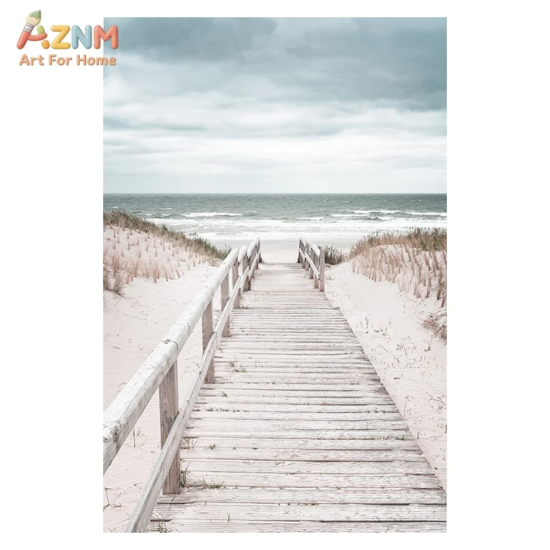 AZNM Tropical Coastal Beach Seascape Starfish Seagull Reed Unframed Canvas Wall Art Nordic Style Living Room Bedroom Decor Print