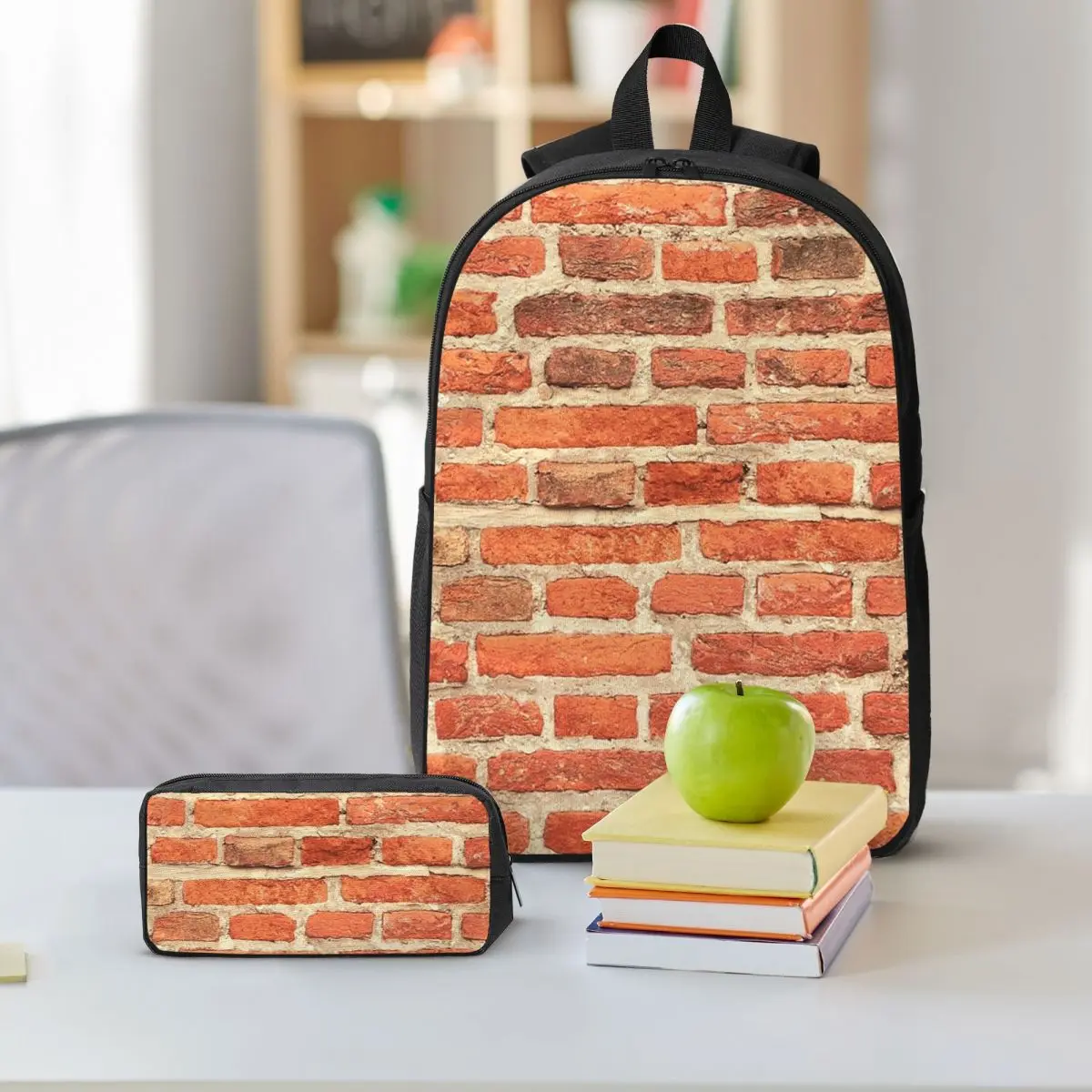 The Red Brick Wall Backpack Boys Girls BookBag School Bag Shoulder Bags 3ps Insulated Lunch Bag Pencil Case