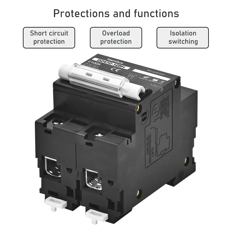 2P MCB 100A 125A 150A DC100V 150V 250V 500V 1000V Voltage Circuit Breaker C Curve Solar Panel Battery Short Circuit Protection