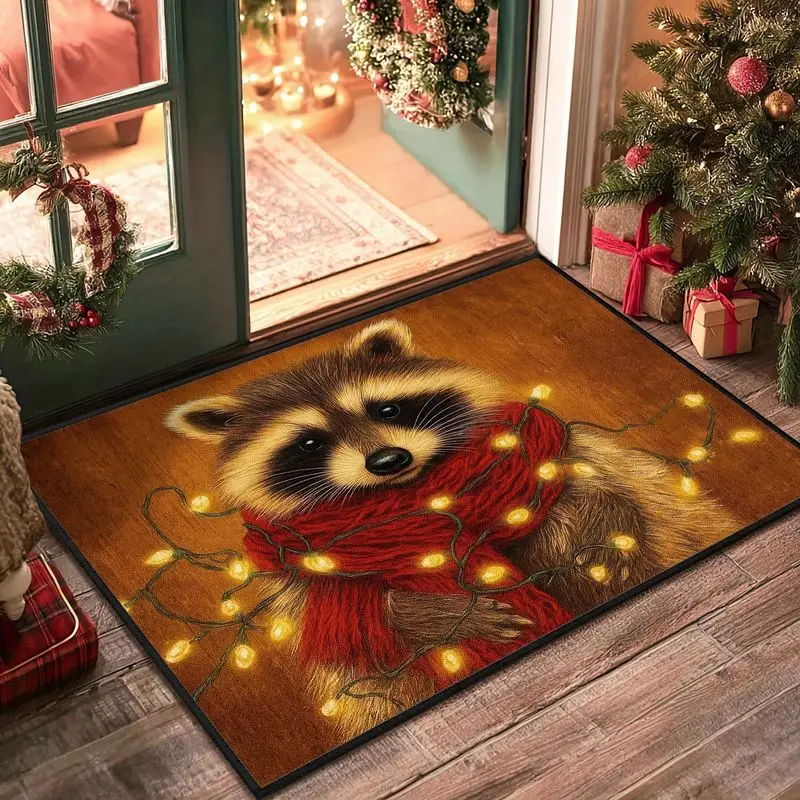 VIKAMA Black Cat Striped Sweater Warm Wishes Rug for Entryway, Non Slip Machine Washable Holiday Mat Home Decor