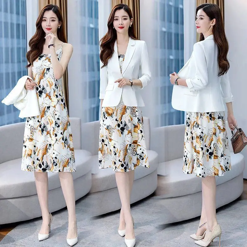 Single-piece/suit 2023 Summer New Korean Version Hot Selling Fashion Slim Slim Floral Halter Skirt Two-piece Set for Women
