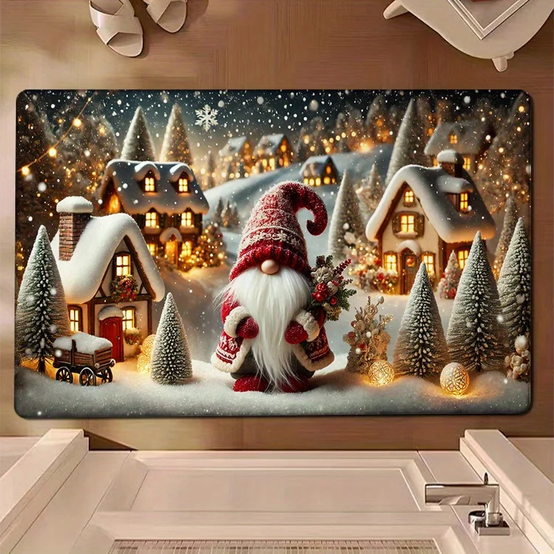 

VIKAMA Christmas Decoration Door Mat Dwarf Winter Snow Pattern Mat Is Suitable For Family Room Bathroom Kitchen Decoration