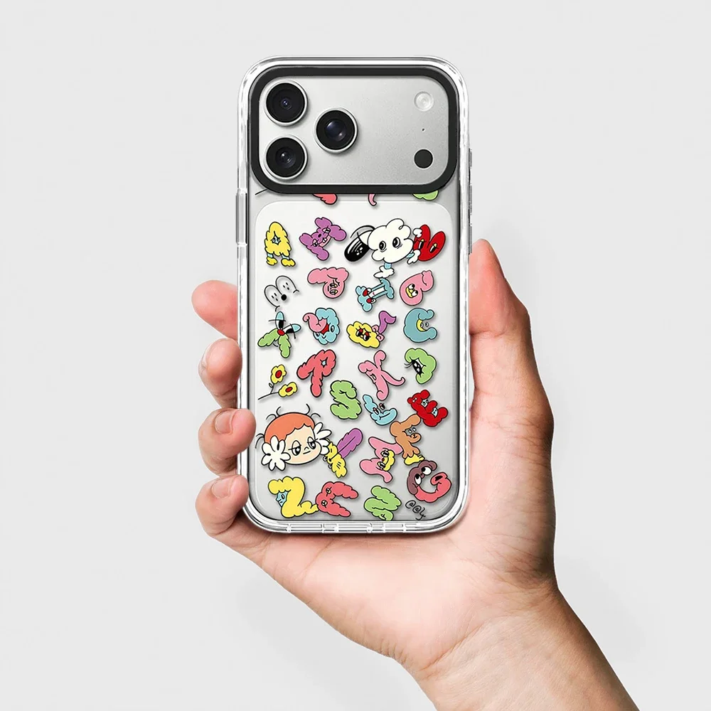 Creative Cartoon Letter Girl White Border Magnetic Phone Case Cover for IPhone 13 14 15 16 17 18 Pro Max Case