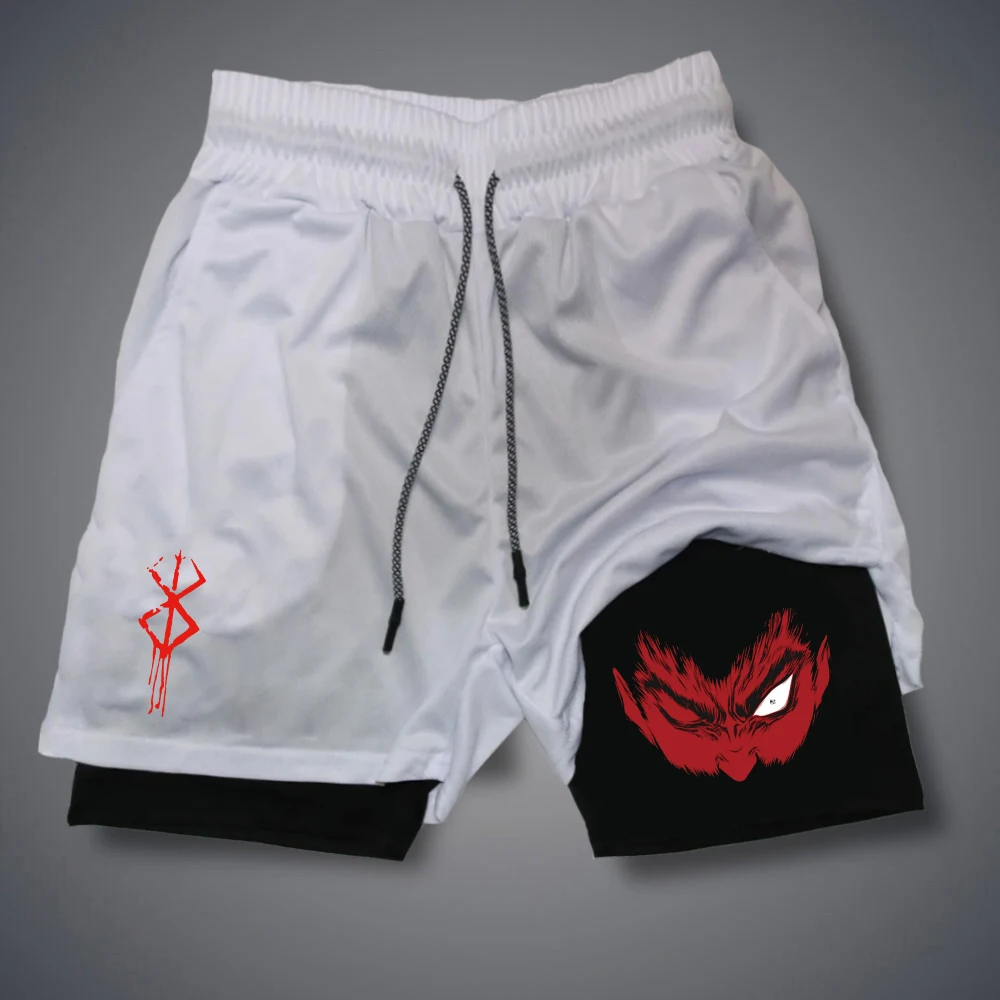 Men GYM 2 In 1 Compression Shorts Summer Print Training Workout Male Fitness Sport Shorts Running Hiking Sportswear