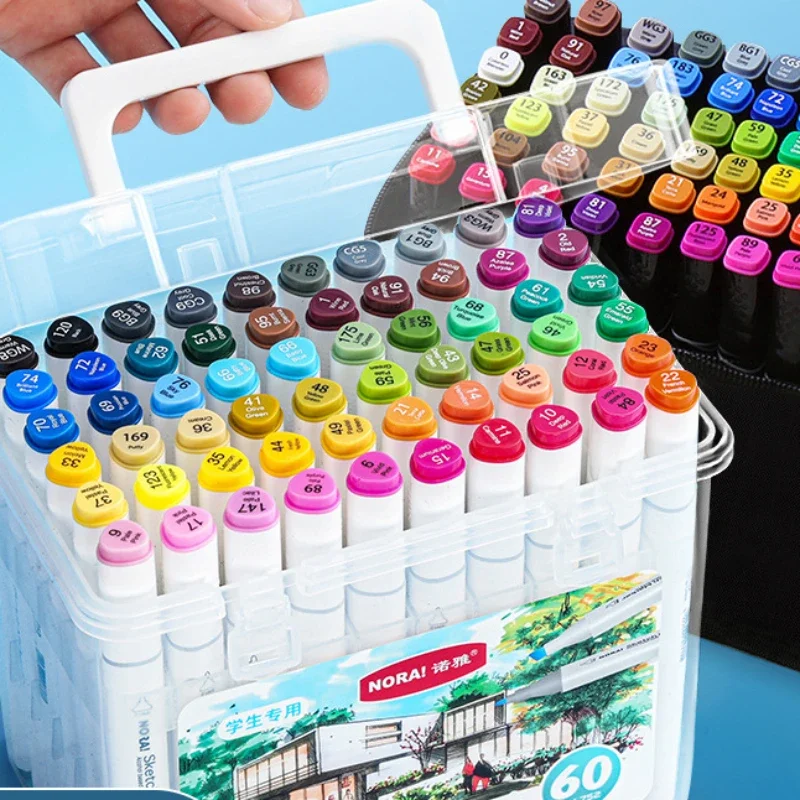 

Dual Tip Marker Set12/24/36/60 Color Markers Oil-based Watercolor Pens Children's Painting School Student Supplies