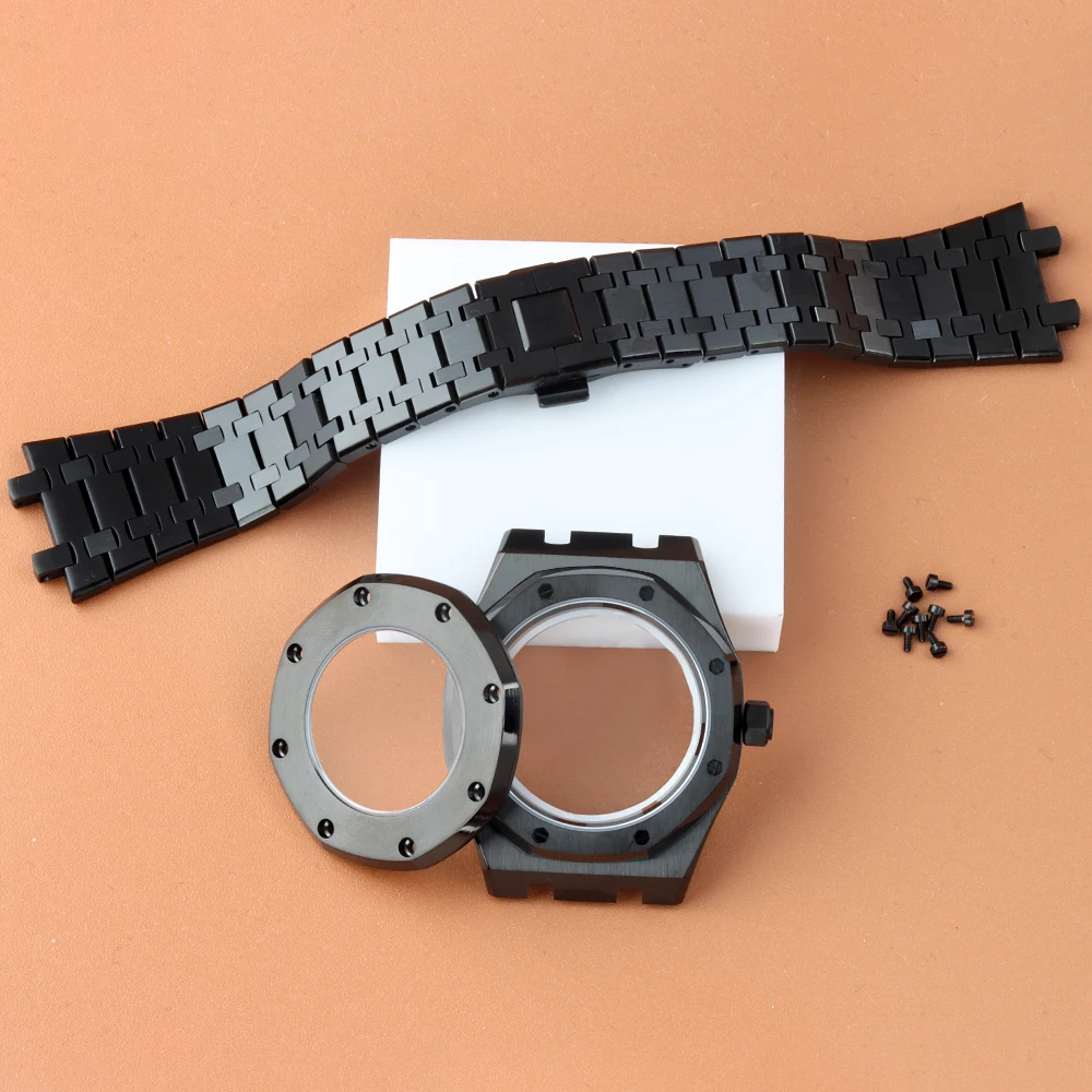 

41mm NH35 Watch Case Stainless Steel Bracelet Fit royal oak Seiko NH35 NH36 Movement Transparent Back Sapphire Glass Case