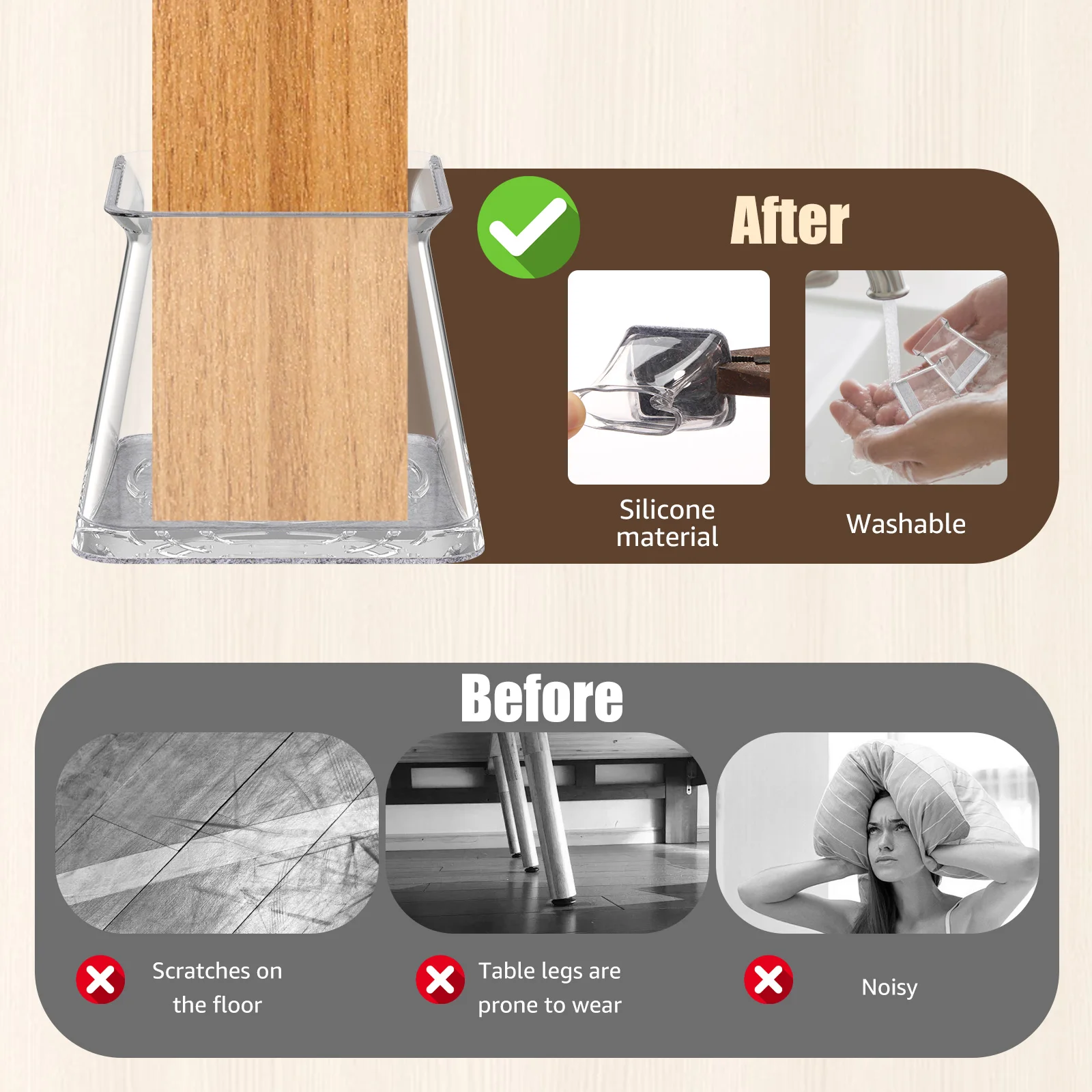 32 قطعة سيليكون كرسي الساق الطابق حامي M/L/XL المضادة للانزلاق الأثاث غطاء الساق مع ورأى أسفل مربع أقدام أثاث حماة