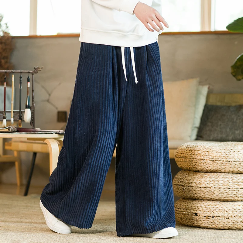 

Loose Straight Leg Corduroy Casual Pants Men's Sle Youth Wide Leg Pants Autumn Spring Chinese Traditional Lantern Design