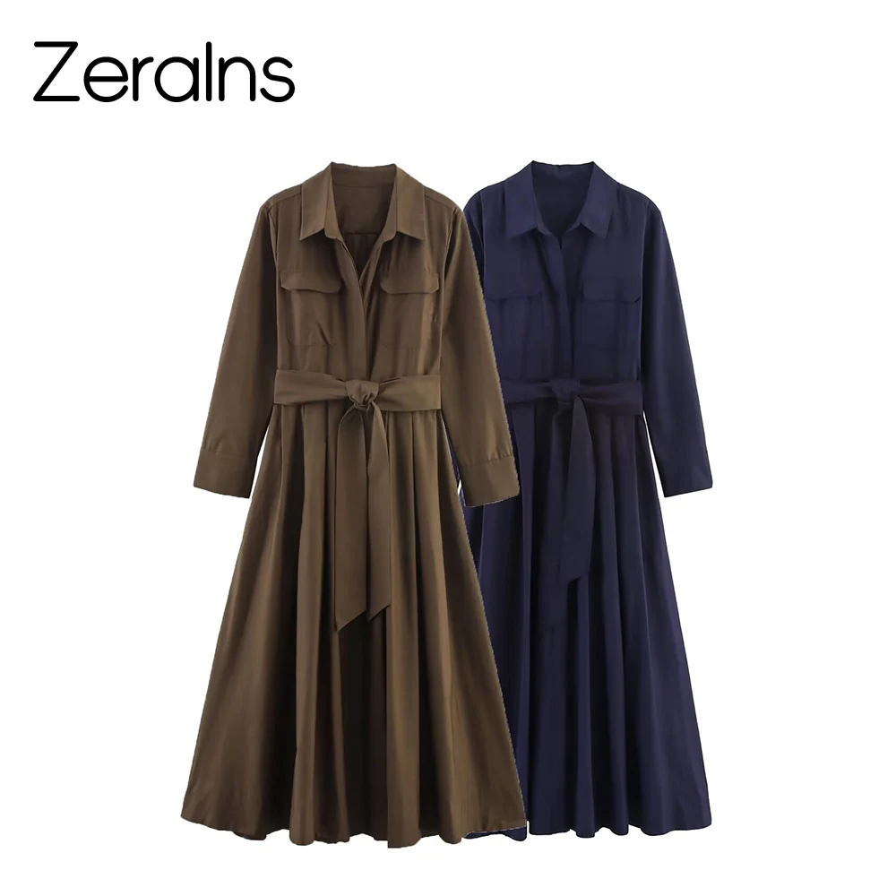 ZERAINS Autumn new women's clothing European and American style fashionable temperament poplin shirt style dress