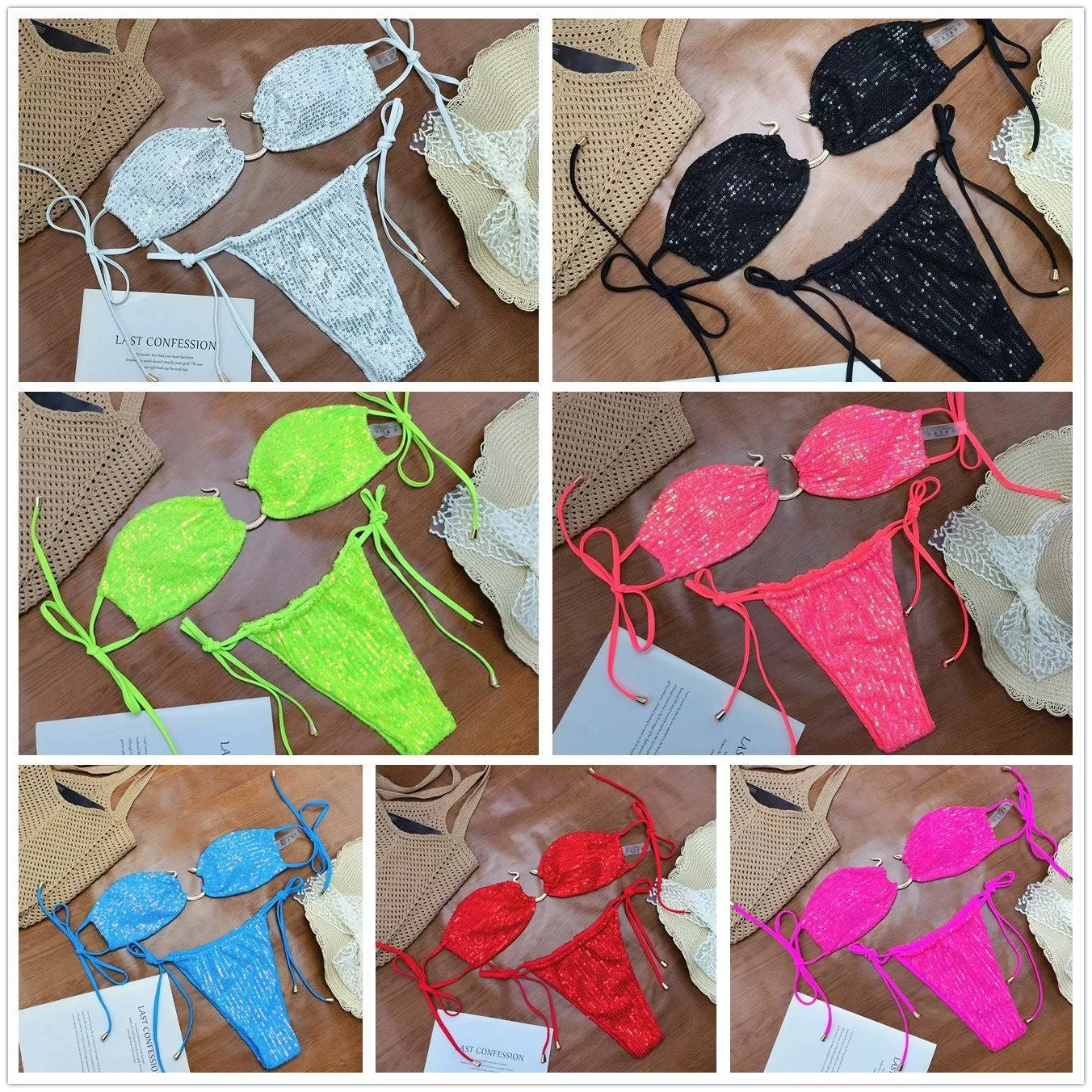 Melphieer Metal Snake Decor Pailletten Sparkle Bikini 2026 Badeanzug Strand Damen Sexy Resort Bademode Biquini Zweiteilige Badeanzüge