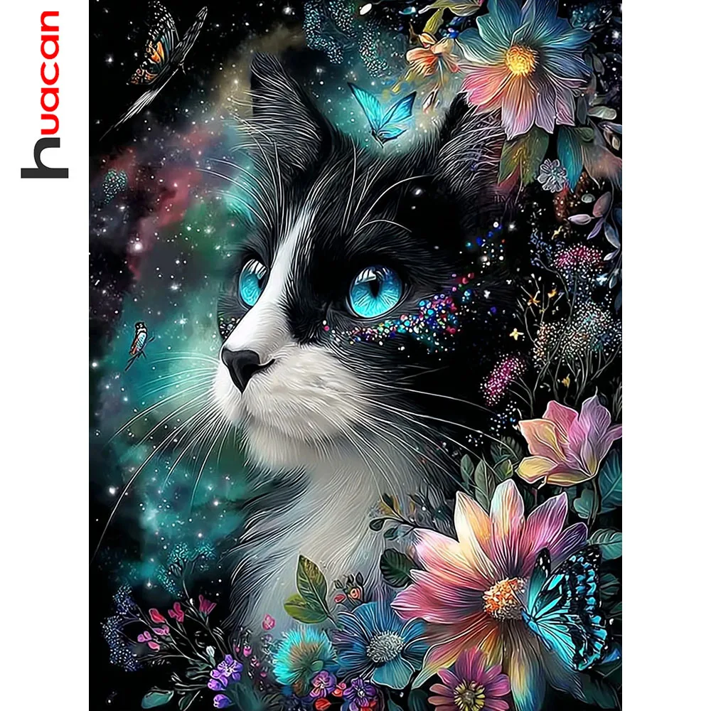 Huacan Neuheiten 2026 Diamantmalerei Katze Diamantstickerei Tier- und Blumenkunst Heimdekoration