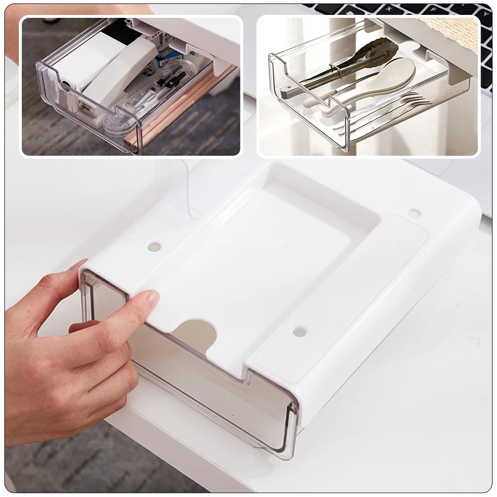 

Under Table Drawer Plastic Storage Box Non-Nailed Under Desk Organizer Sturdy Hidden Drawer for Office Stationery Supplies