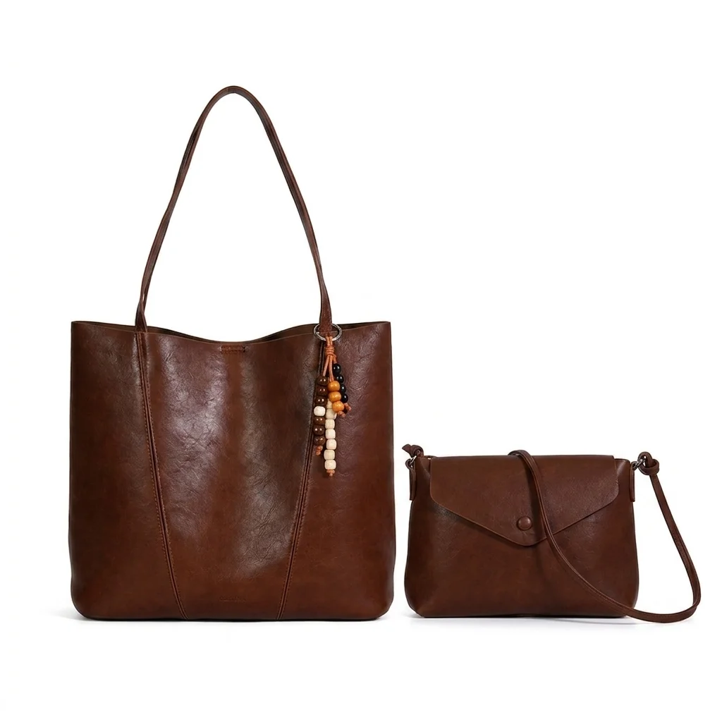 Large Capacity Tote Bag 2Set Vintage PU Leather Shoulder Bags for Women Fashion Crossbody Bag Messenger Bag Female Handbag