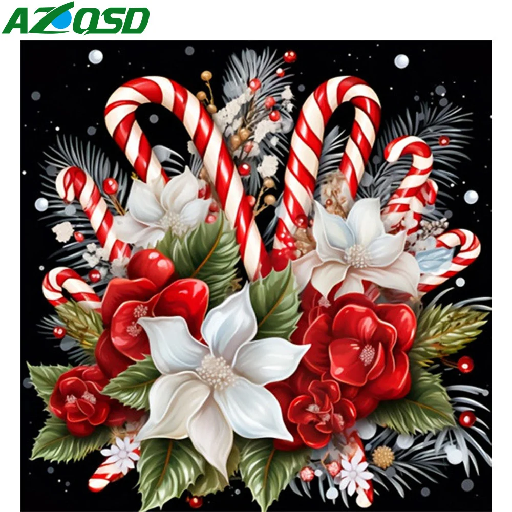 AZQSD Diamond Painting Christmas Flower Landscape Cross Stitch Kits Rhinestones Embroidery Winter Flower Full Drill Wall Decor