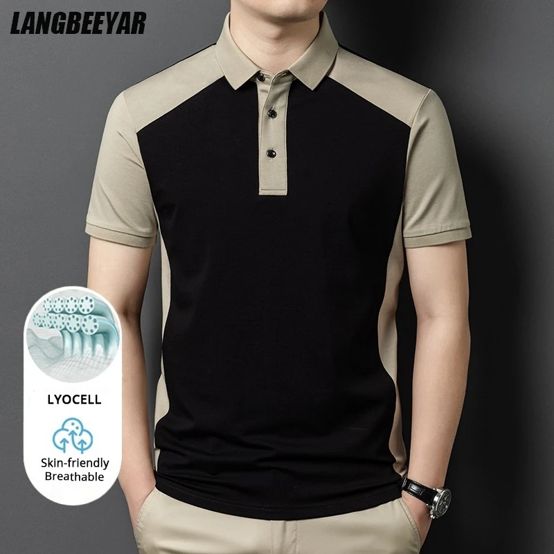 

High End With Lyocell Summer Luxury Brand Korean Casual Designer Men's Polo Shirts Neck Short Sleeve Tops Fashions Men Clothing