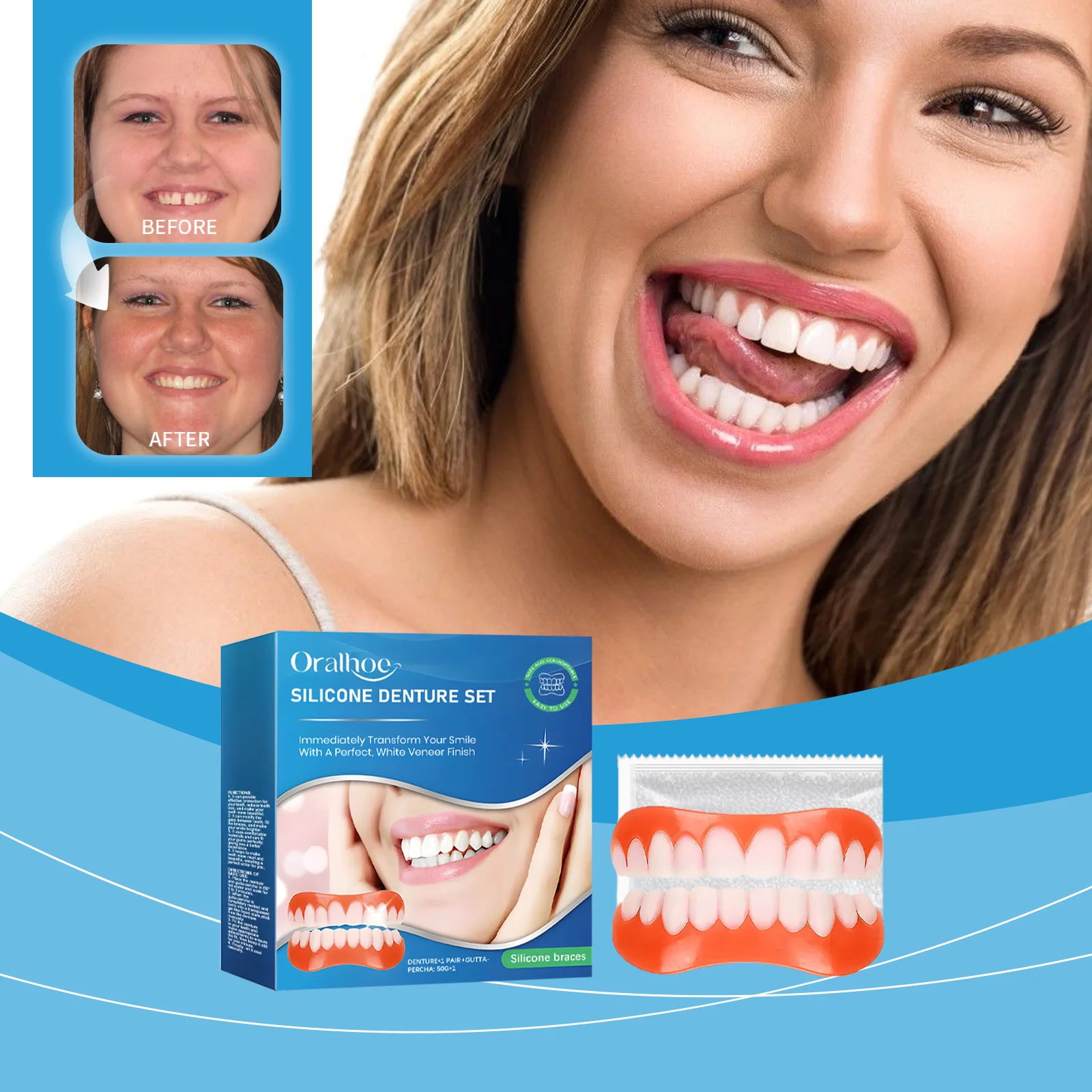

Silicone Denture Kit Denture Liner Temporary Orthodontic Teeth Upper Lower Kits Comfort Smile Improvement Easy-to-use Dentalcare