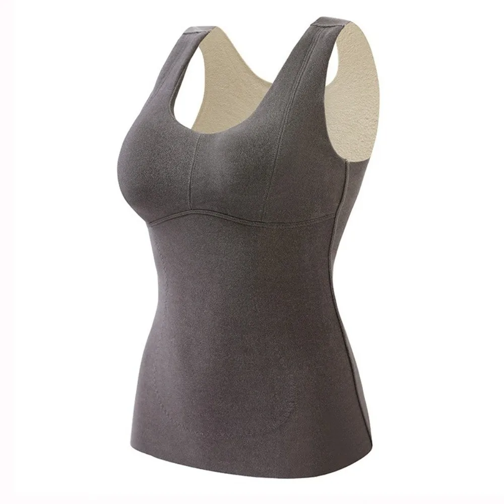 Dralon Fabric Thermal Tank Tops Fleece Lined Thick Warm Material Fleece Lined Undershirts Sleeveless Design Built in Bra Pads
