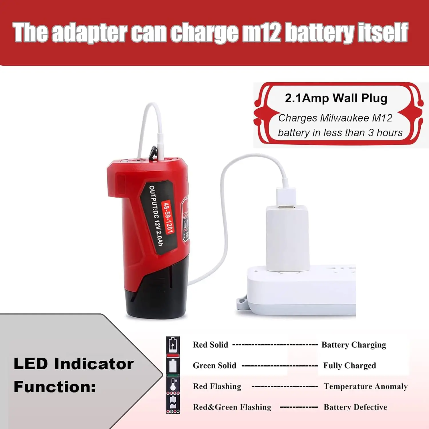 M12 Battery Adapter for Milwaukee with USB Port Power Tool Compatible with 12V Li-ion Battery