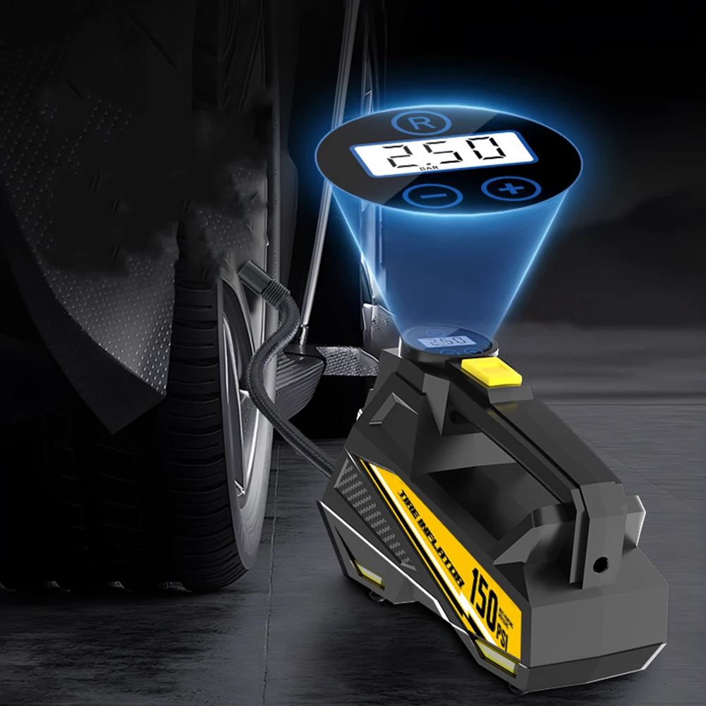 

Портативный автомобильный компрессор 150PSI с LED-подсветкой, цифровым дисплеем и электрическим насосом для накачки шин велосипедов и автомобилей