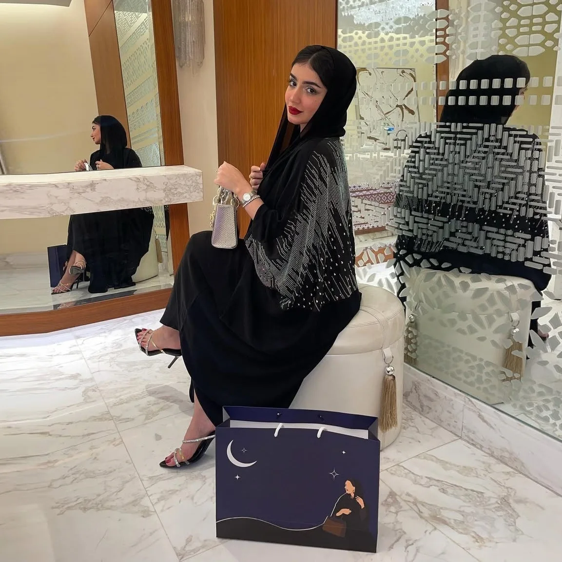 Muslim Women Dubai Rhinestone Abaya Robe Open Front V Neck Matte Fabric Wedding Modest Dress