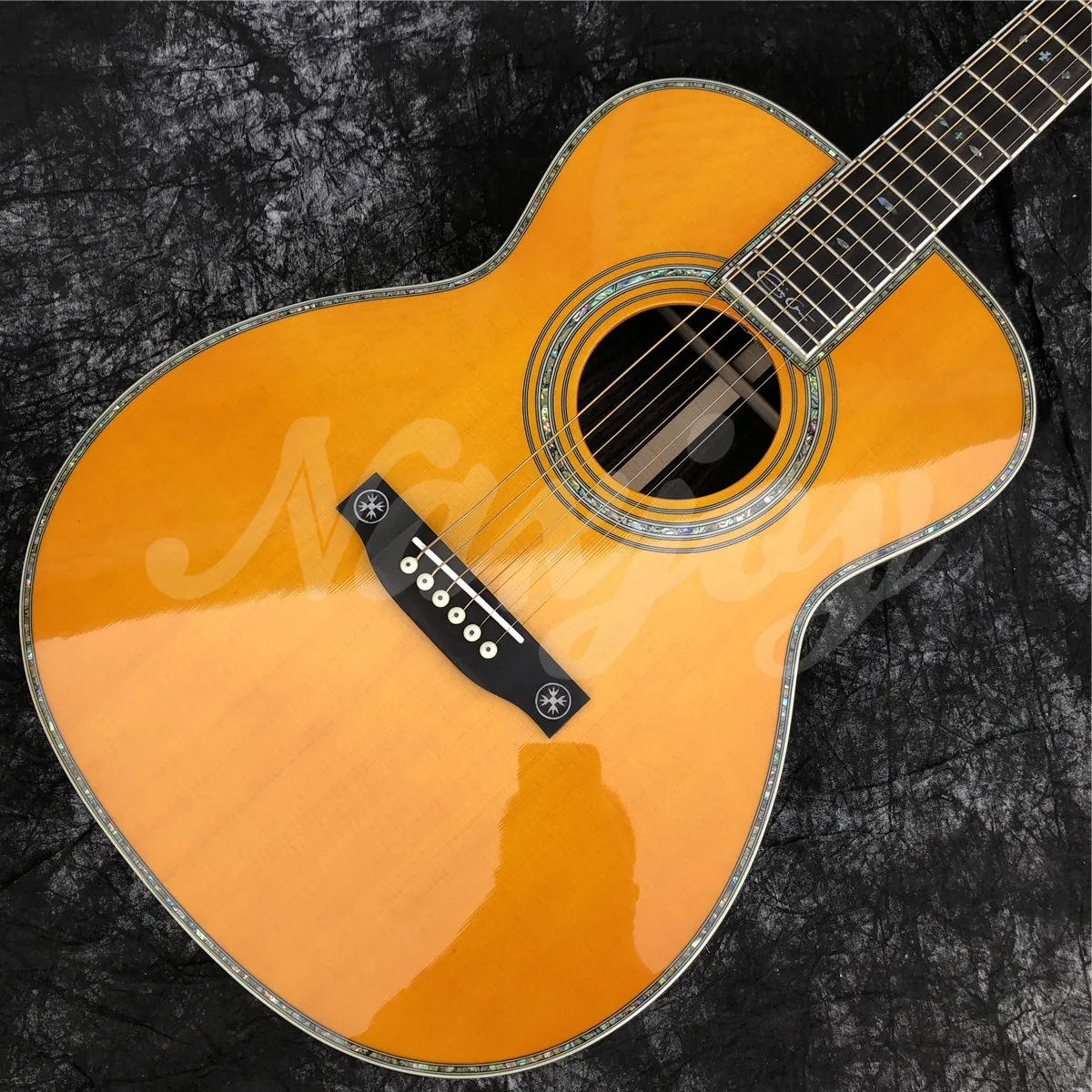 41 Inch G-OM42 Yellow Solid Spruce Acoustic Guitar Abalone Inlays Ebony Fingerboard Guitarra