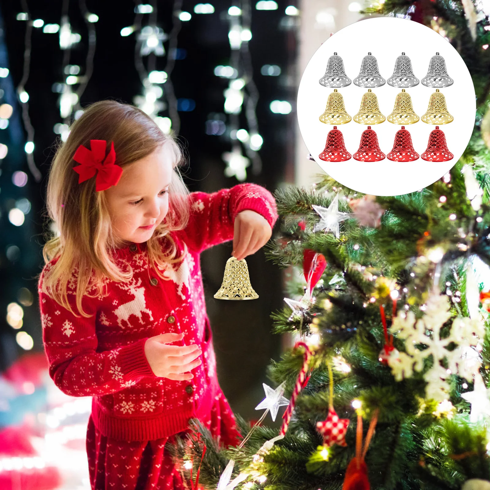 

12Pcs Christmas Bell Hanging Decorations Hollow Xmas Ornaments Vintage Christmas Tree Bell Decoration Indoor Vintage Home Decor