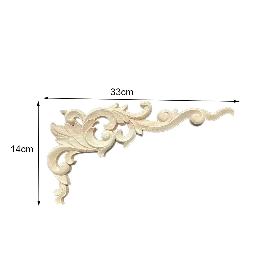 4PCS 33cm Woodcarving Decal Corner Applique Frame Door Decorate Wall Doors Furniture Decorative Figurines Wooden Miniatures