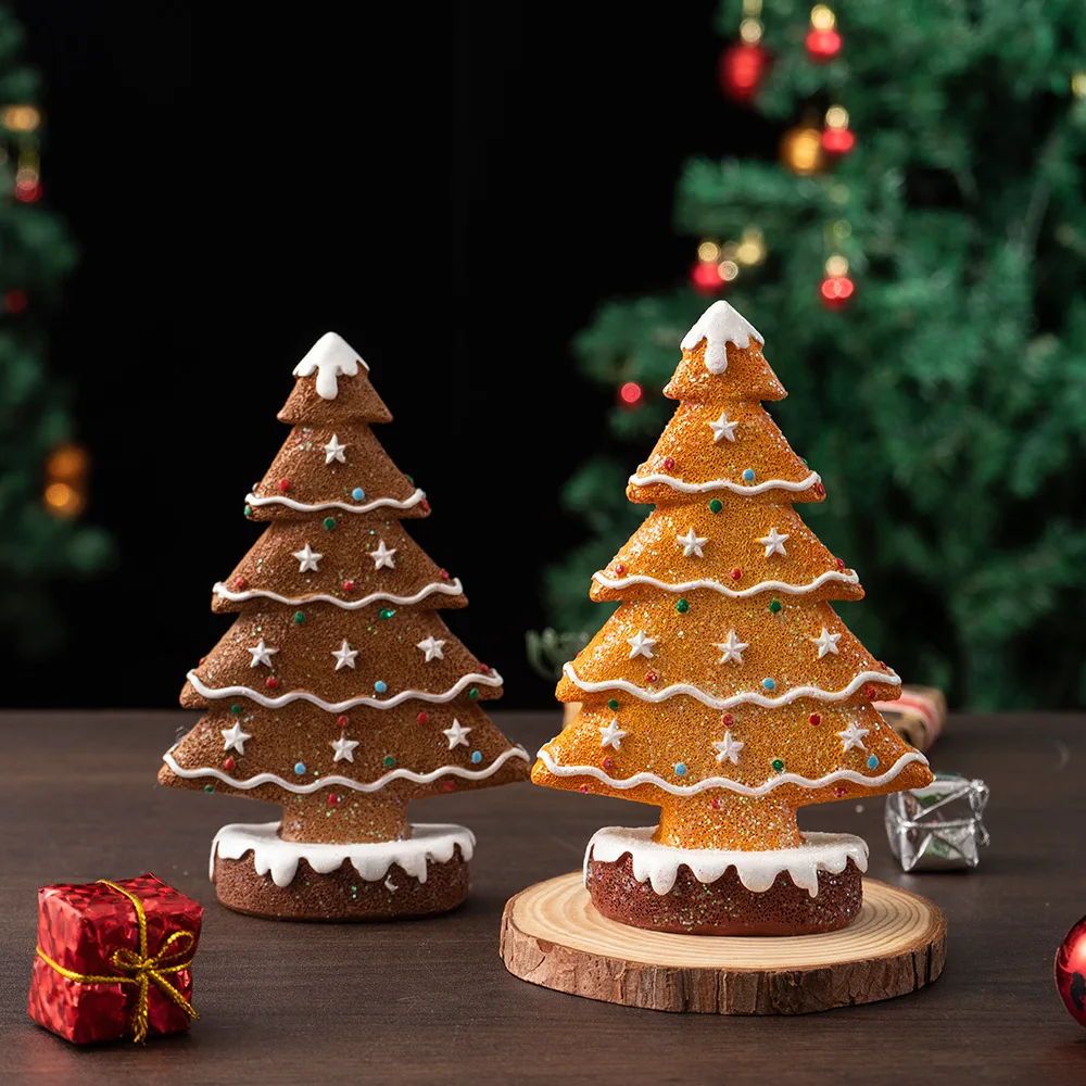 Resin Gingerbread Christmas Tree Miniature Model for Holiday Tabletop Display Christmas Village Scene Decoration Collectible