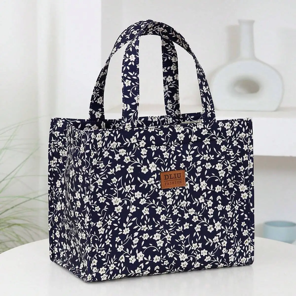 

New Flower Print Nylon Insulated Lunch Bag Large-Capacity Zipper Bento Bag for Work & School