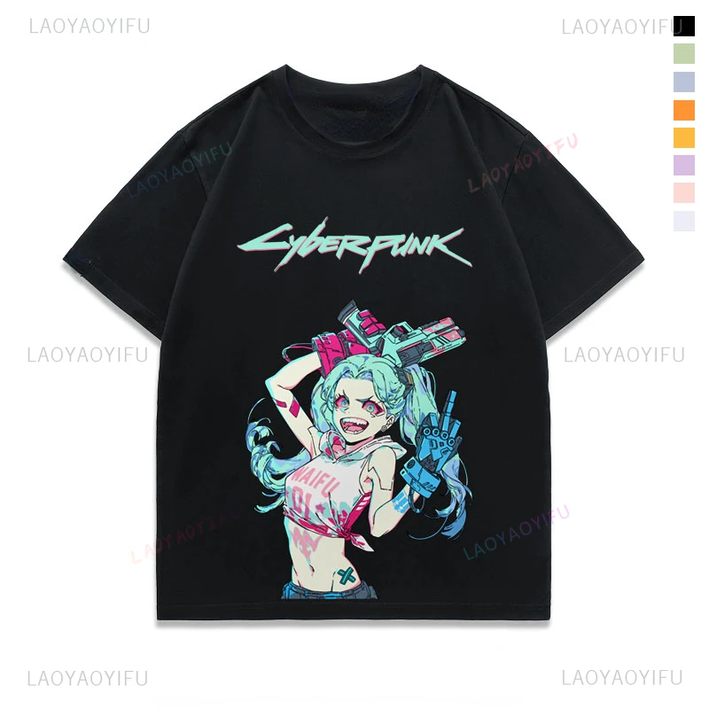 Kawaii Rebecca Lucy Printed Cotton T-shirt Hot Japan Anime Cyberpunk Edgerunners Game Fans Otaku Tshirt Fashion Streetwear Tees