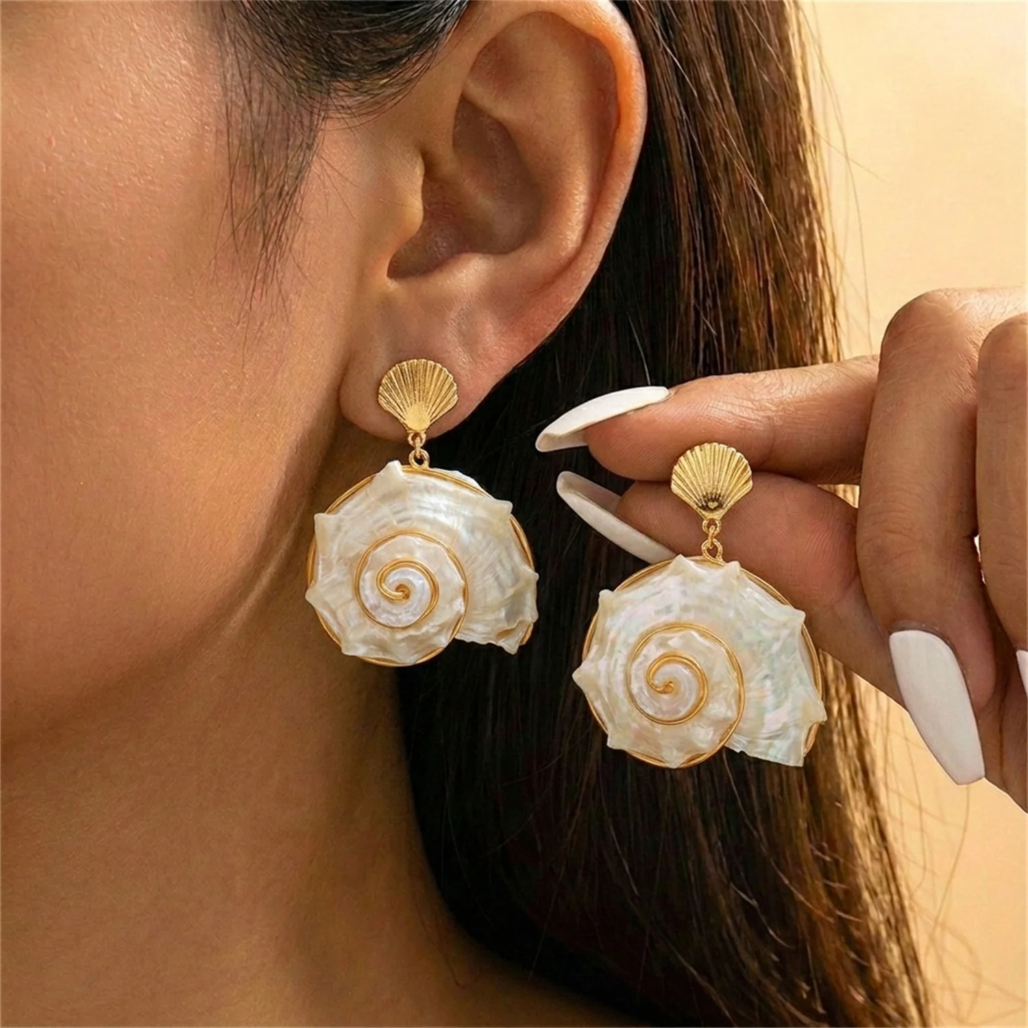 Neue Design-Muschel-Ohrringe für Damen, übertriebene unregelmäßige Muschel-Ohrringe, Sommer-Strand-Urlaubsschmuck, Geschenke – Detail 4