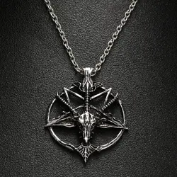 1 PC Fashion Necklace Pentagram Pan God Skull Goat Head Pendant Necklace Luck Satanism Occult Metal Vintage Star Necklace Unisex