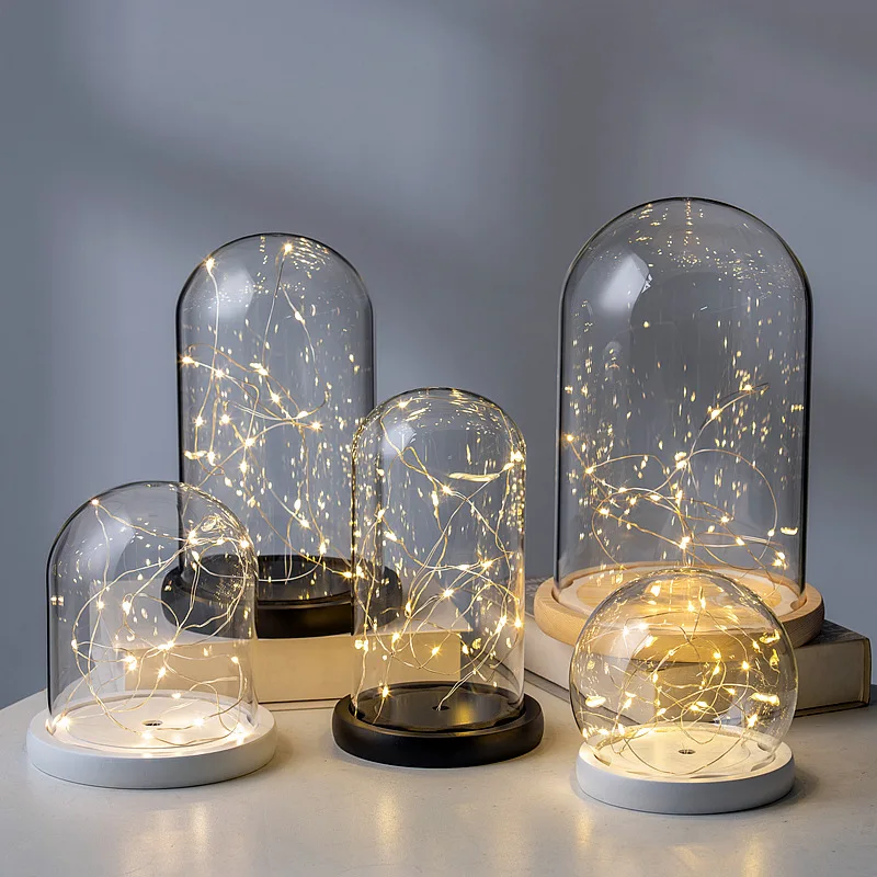 F 2 set/pack florero cúpula de cristal redondo decoración del hogar Base luminosa EVA cubierta transparente recuerdo de boda regalo exhibición del dormitorio