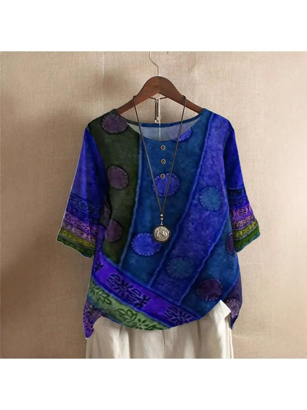 

Свободный модный женский повседневный топ с цифровым принтом из полиэстера и волокна Све обычной длины Five Sve весна-лето Новое поступление