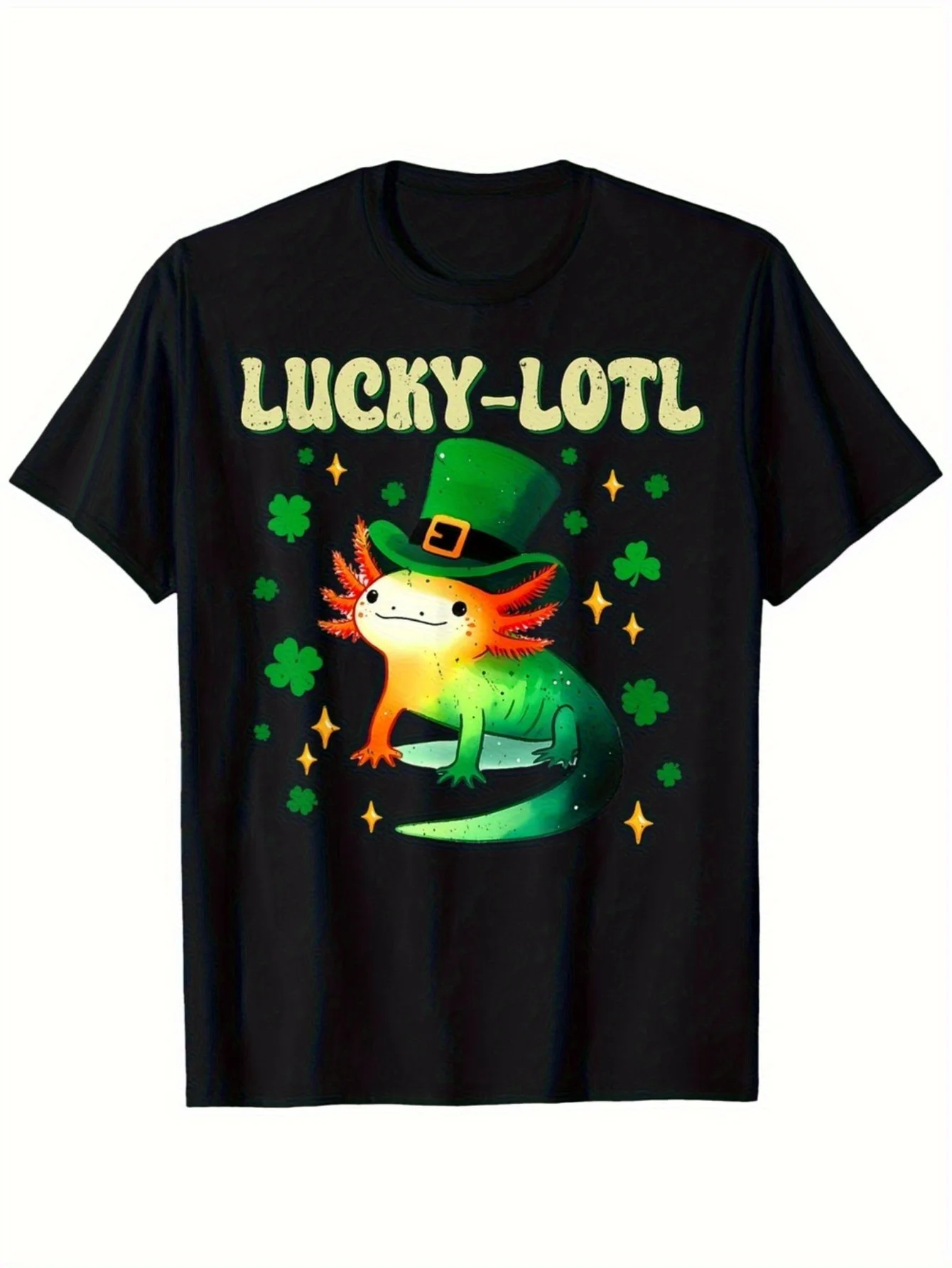 

Lucky Lotl День Святого Патрика Аксолотль графическая футболка мужская повседневная дышащая хлопковая футболка с коротким рукавом