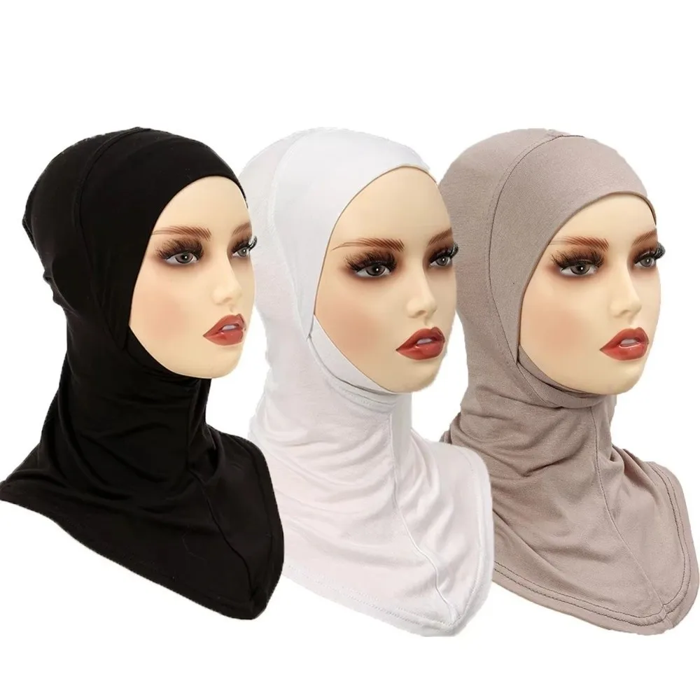 Comfortable Full Coverage Hijab Caps Cotton Soft Islamic Bottoming Hat Elastic Breathable Underscarf Hair Loss