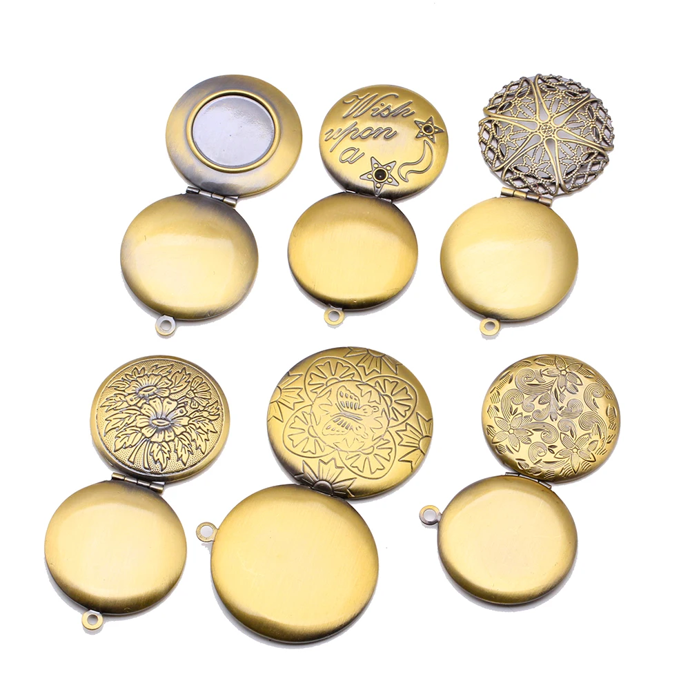 2pcs 29x29mm Photo Loclet Box Setting Brush Bronze Color Plated Heart Cameo Base Blank Tray Flowers Fragrance - view 5