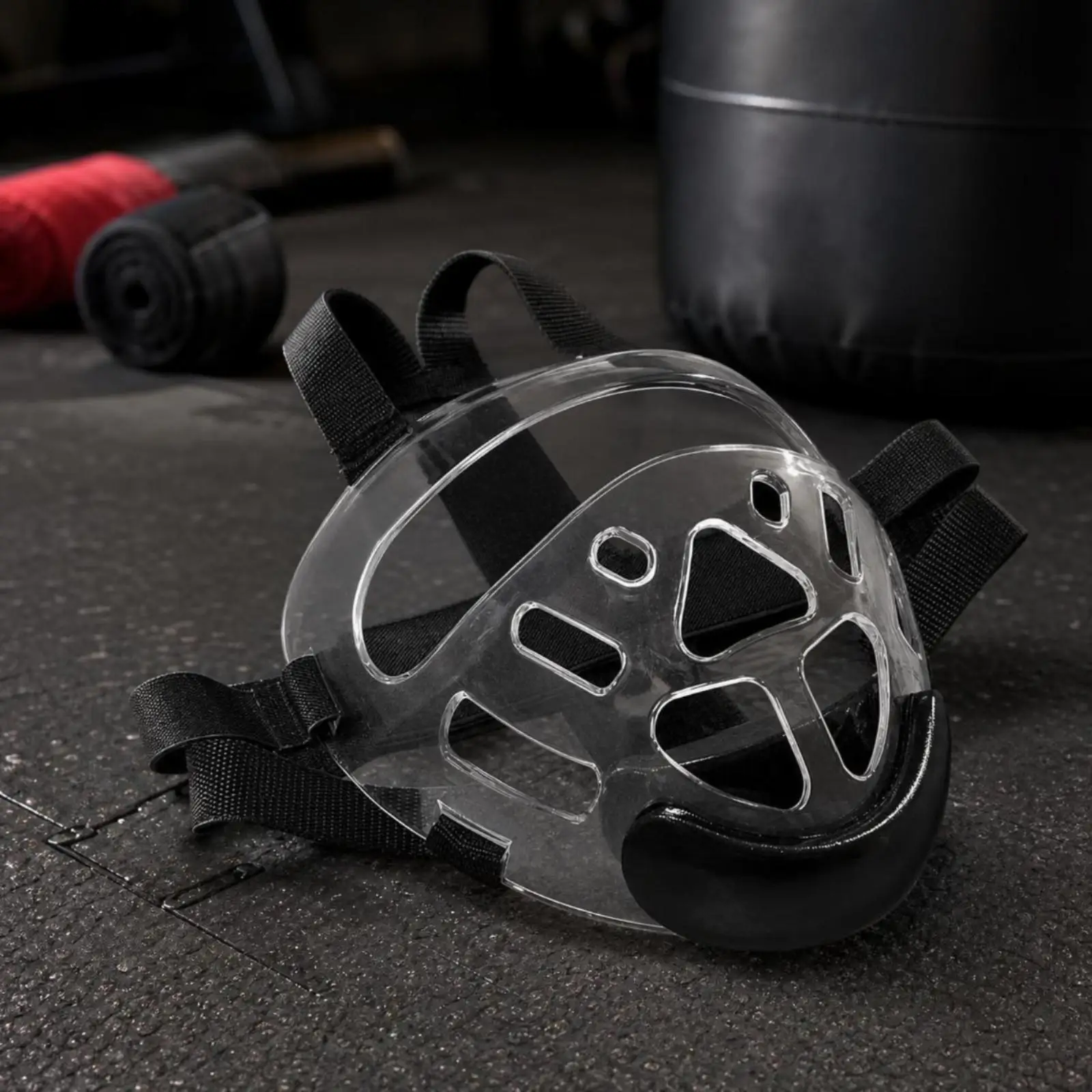 Protective Transparent Face Shield for Taekwondo with Ventilation Openings and Secure Chin Guard for Intense Sparring Matches