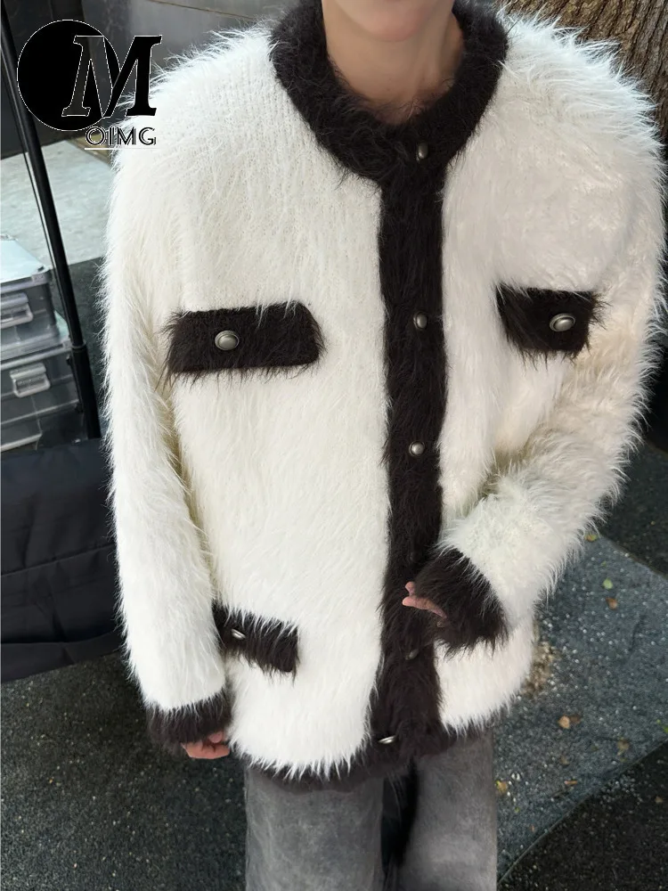 [OIMG] Trendy Mink Fur Small Fragrant Style Color Blocked Round Neck Knitted Sweater For Autumn And Winter