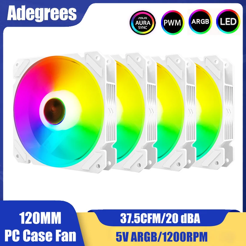 

120mm PC Case fan PC 5v 3PIN Argb fan 4PIN PWM Aura Sync White CPU Cooling fan Adjustable Speed Ventilador