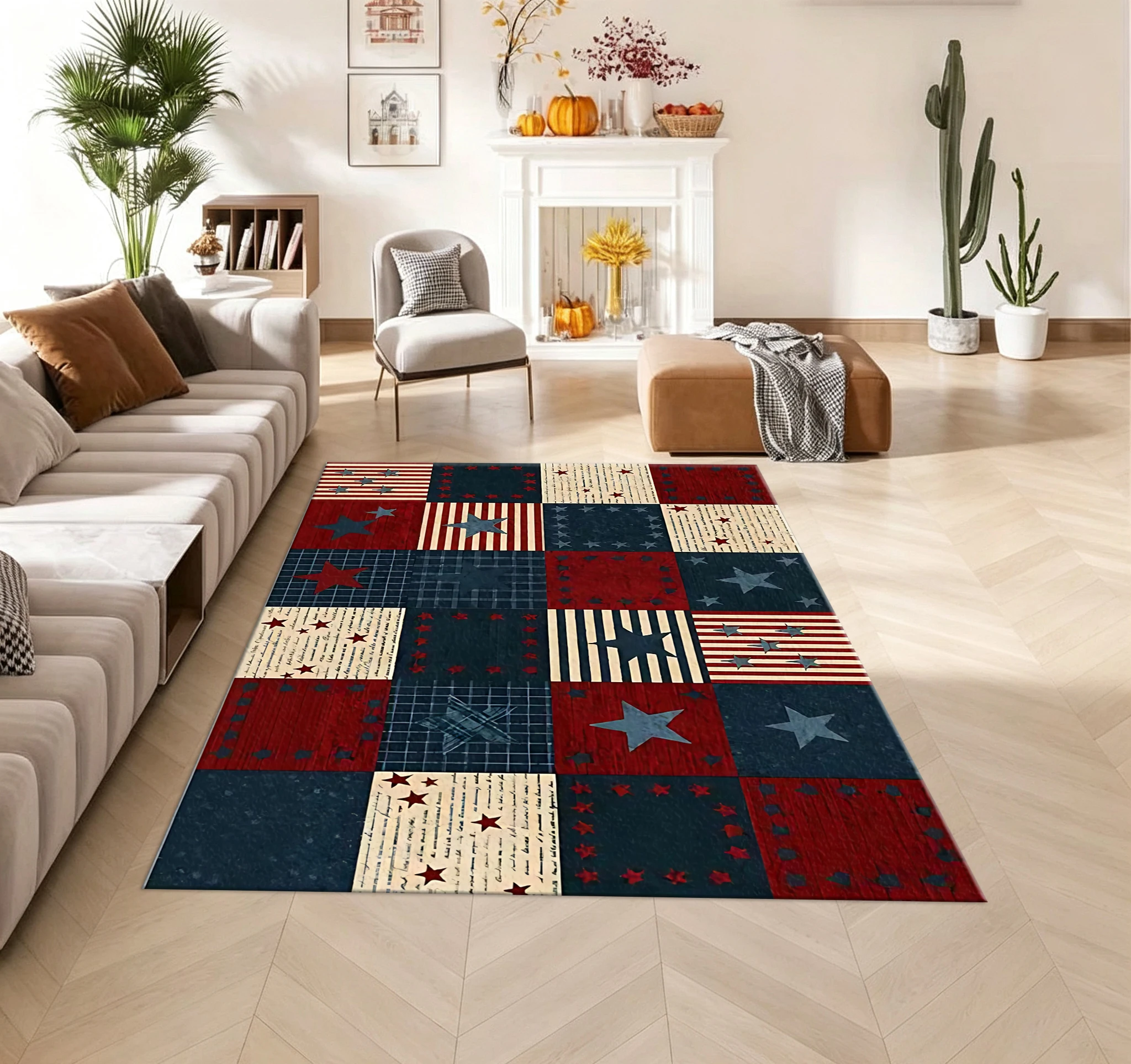 American Flag Stars Patchwork Print Carpet Vintage Patriotic Floor Mat Carpet