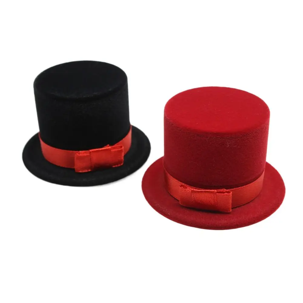 Funny Dustyproof Hat Velvet Ring Holder Space Saving Portable Bowknot Jewelry Box Elegant Case Ring Bearer Box Ring Storage