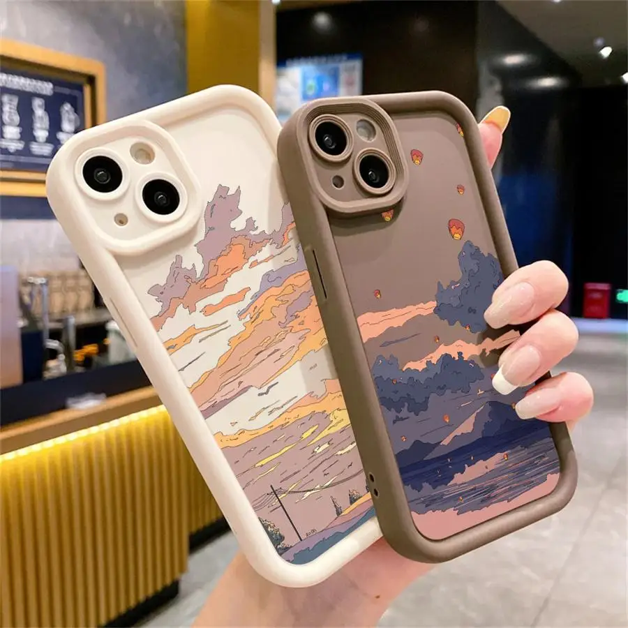 Summer Sky Suspension Case For Apple iPhone 15 11 13 14 Pro Max 12 Silicone 15 Plus 11Pro Soft Phone Cover