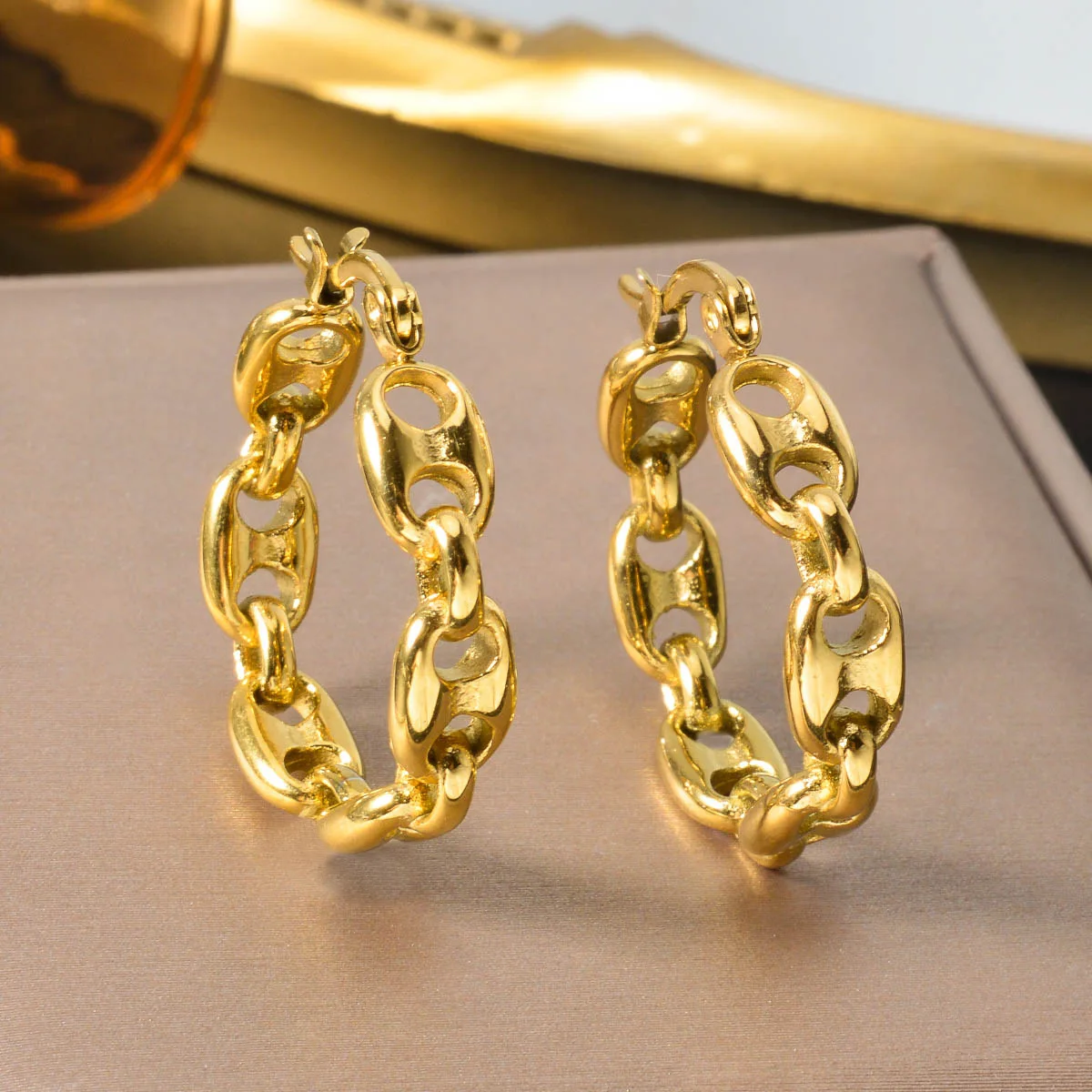 Luxury 24K 9999 Pure Gold real gold Women's Retro Pig Nose Hoop Earrings for Women
